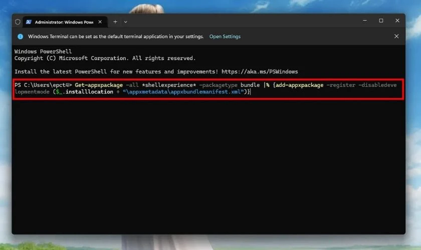 Đặt lại các ứng dụng cơ bản bằng PowerShell