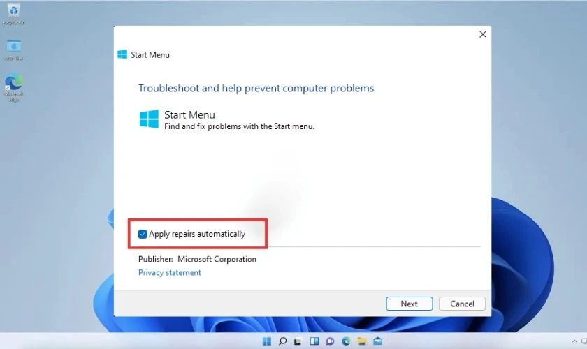 Đánh dấu tích vào ô Apply repairs automatically