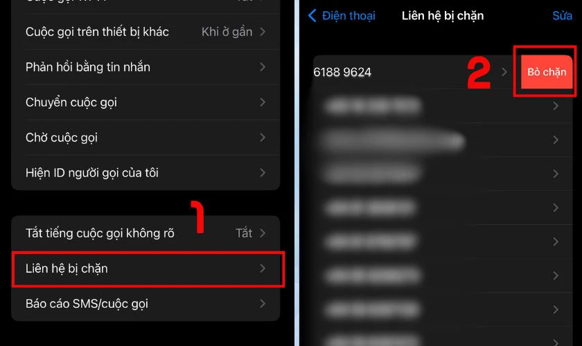 Chọn Liên hệ bị chặn