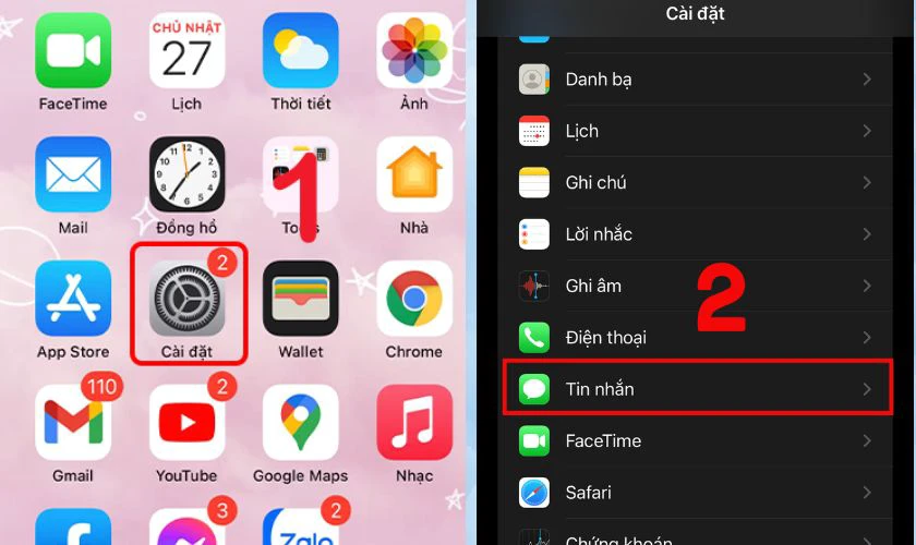 Vào Cài đặt chọn Tin nhắn để kiểm tra Liên hệ bị chặn