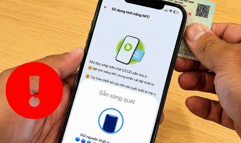 Đặt CCCD sai vị trí cảm biến NFC