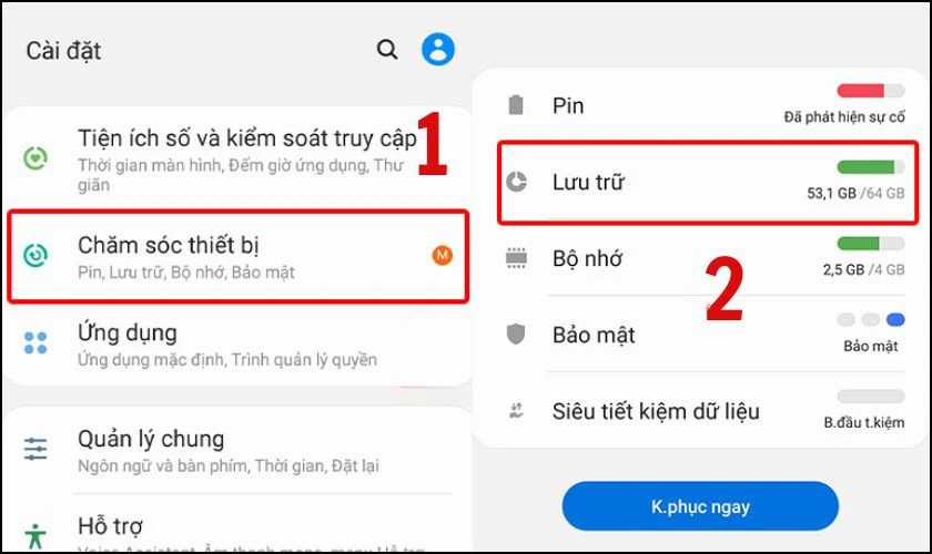Kiểm tra v&agrave; giải ph&oacute;ng bộ nhớ thiết bị
