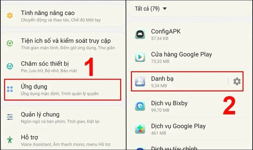 X&oacute;a bộ nhớ đệm của ứng dụng Danh bạ