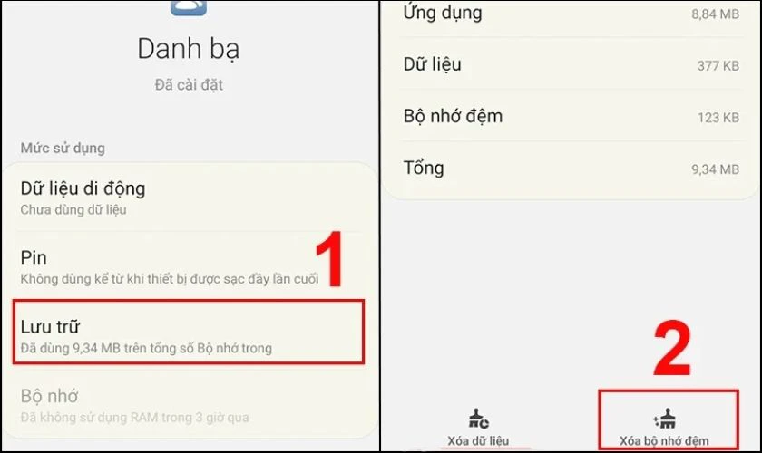 Chọn Lưu trữ, sau đ&oacute; nhấn v&agrave;o X&oacute;a bộ nhớ đệm