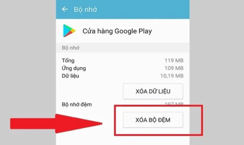 Chọn Ứng dụng m&agrave; bạn muốn giải ph&oacute;ng, chọn X&Oacute;A BỘ ĐỆM