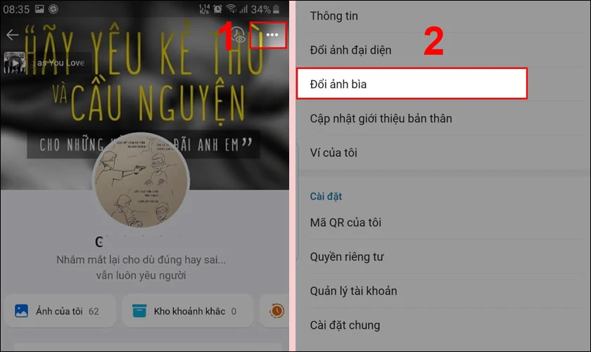 V&agrave;o biểu tượng dấu 3 chấm, chọn mục Đổi ảnh b&igrave;a