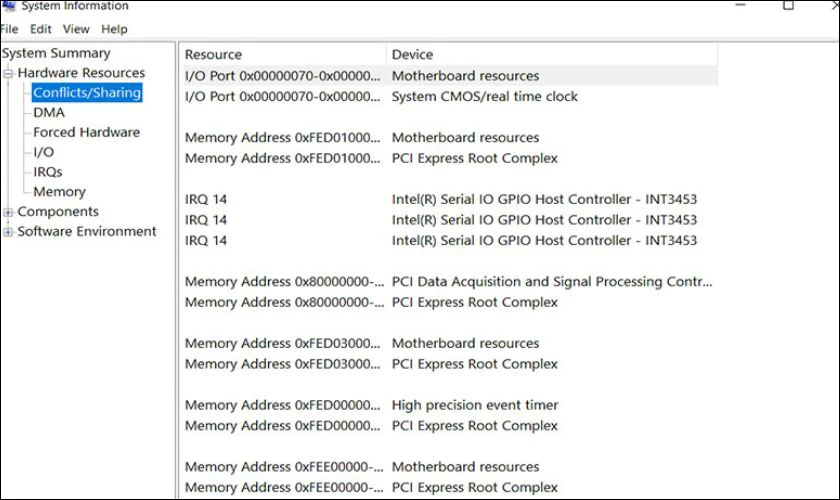 Hardware Resources: Th&ocirc;ng tin về t&agrave;i nguy&ecirc;n phần cứng