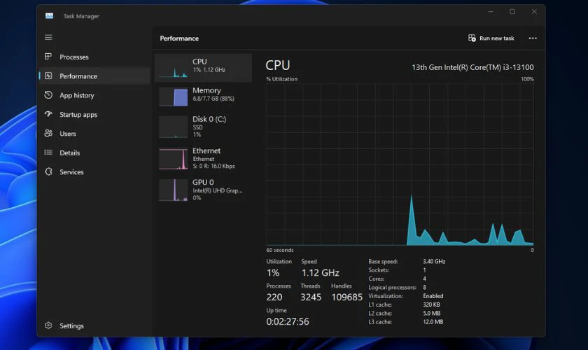 Kiểm tra cấu h&igrave;nh m&aacute;y t&iacute;nh qua Task Manager