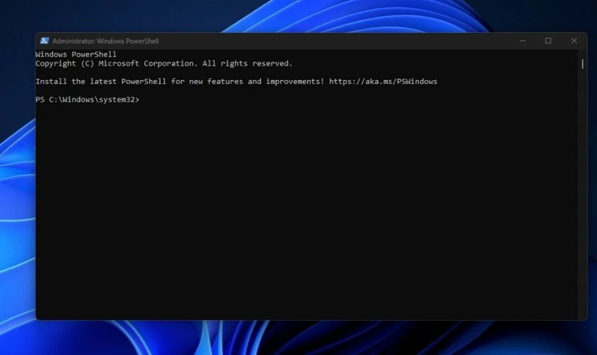Cửa sổ PowerShell hiện ra với giao diện nền xanh