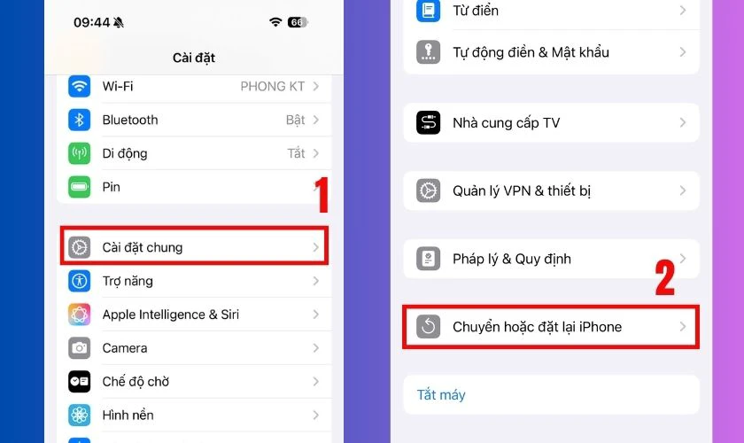 Chọn mục Chuyển hoặc đặt lại iPhone