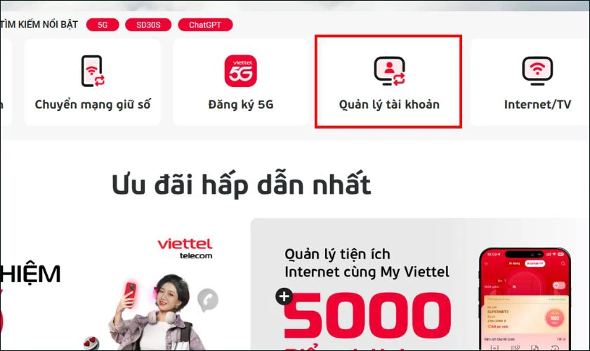 Nhấn v&agrave;o Quản l&yacute; t&agrave;i khoản