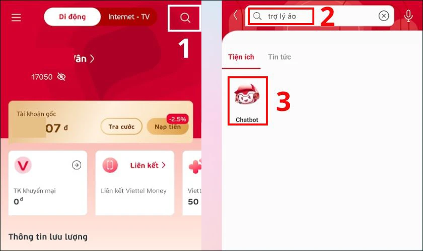 V&agrave;o ứng dụng My Viettel v&agrave; nhấp chọn biểu tượng k&iacute;nh l&uacute;p