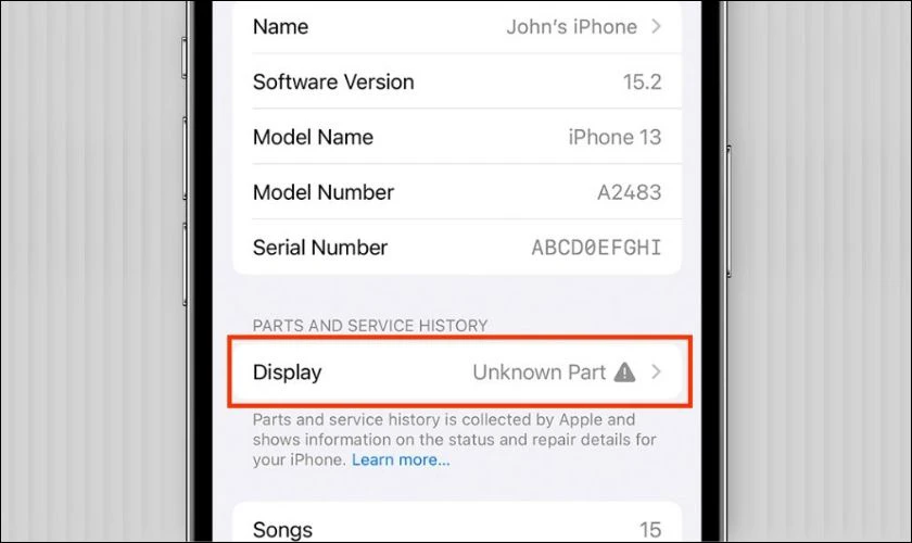 Kiểm tra iPhone đ&atilde; thay linh kiện chưa tr&ecirc;n hệ điều h&agrave;nh mới iOS 18 bước 2