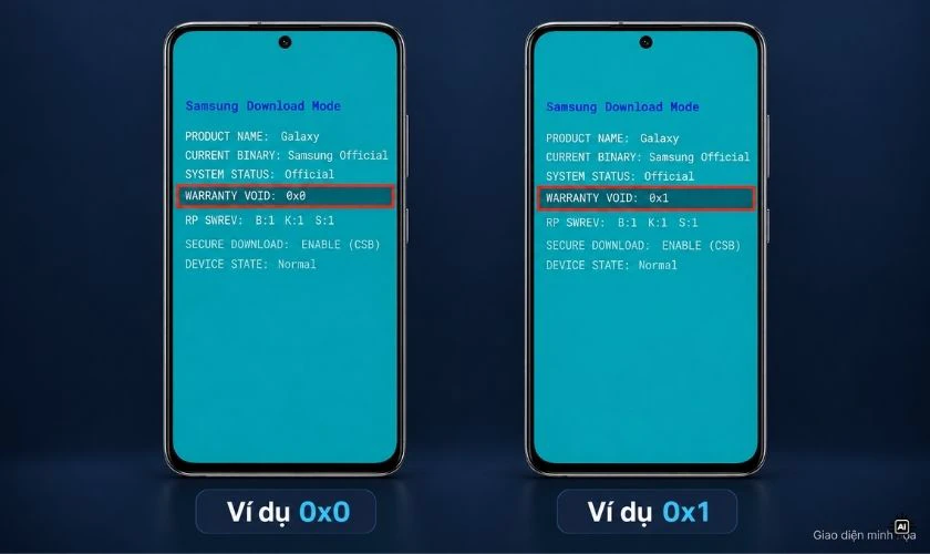 Tìm dòng Warranty Void hoặc thông số Knox Warranty Bit trên màn hình