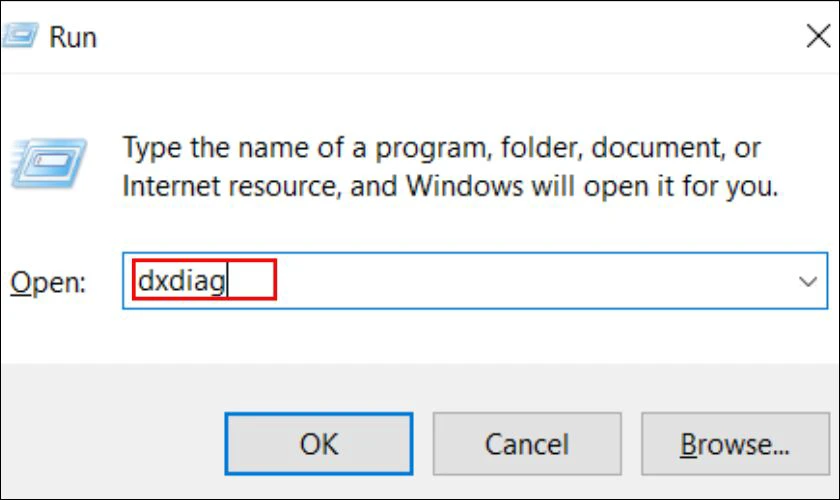Nhấn tổ hợp ph&iacute;m Windows + R, nhập dxdiag rồi nhấn Enter