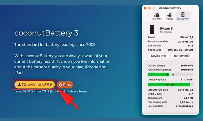 Kiểm tra số lần sạc MacBook qua app Coconut Battery