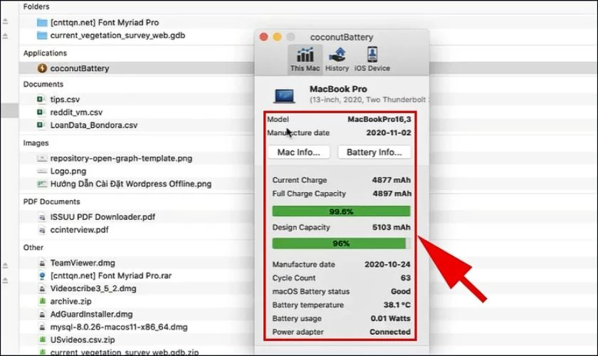 Lúc này, bạn hãy kiểm tra số lần sạc MacBook
