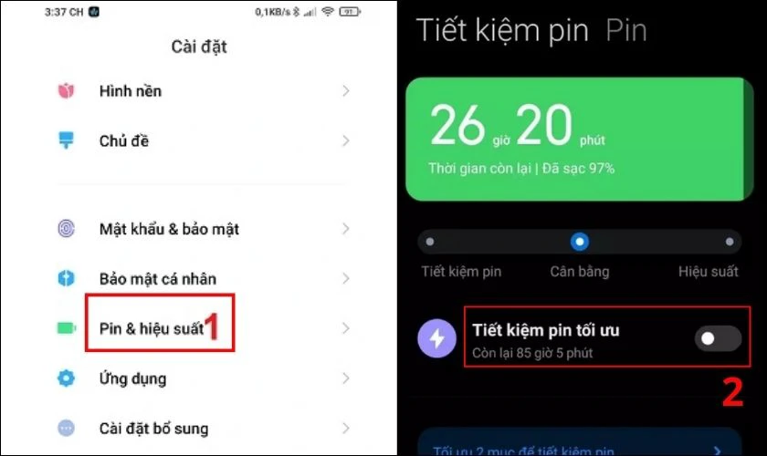 Kiểm tra pin Xiaomi trong Cài đặt