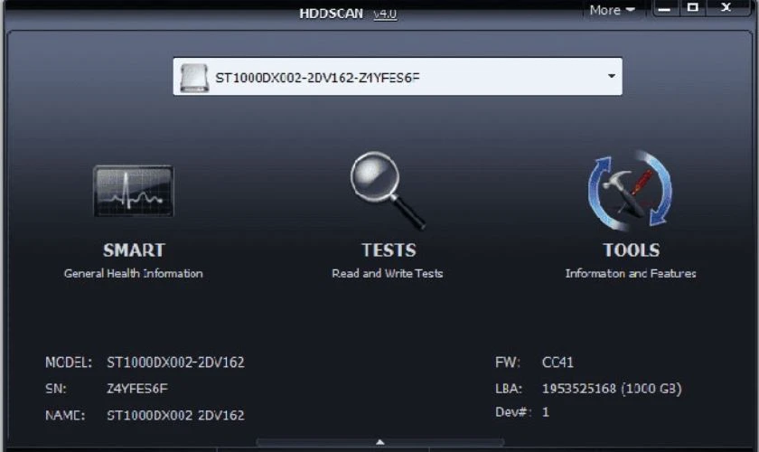 Thông tin về phần mềm HDDScan