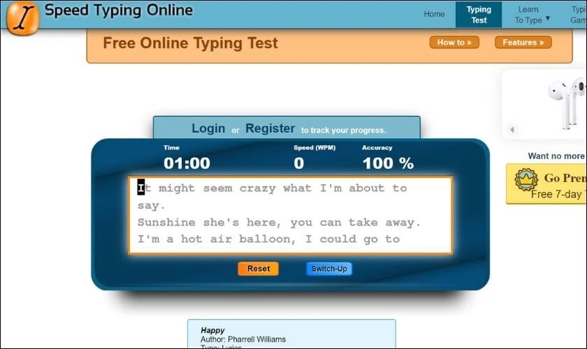 Speed Typing Online - Website kiểm tra tốc độ đ&aacute;nh m&aacute;y miễn ph&iacute;