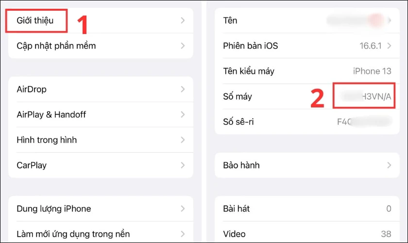 Xem th&ocirc;ng tin tại Số m&aacute;y để kiểm tra nguồn gốc iPhone