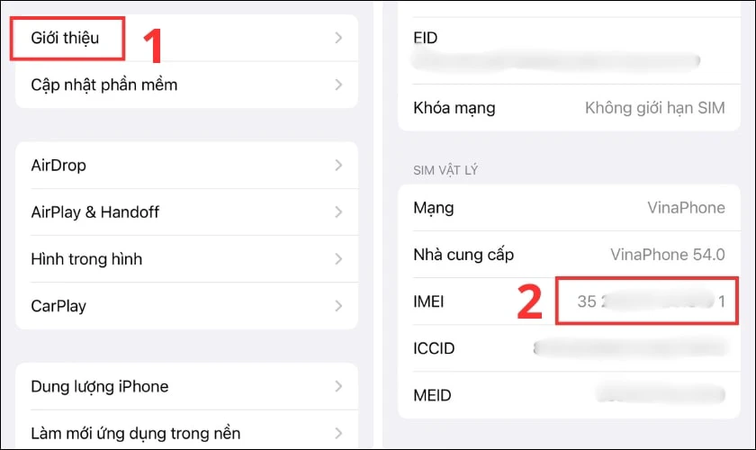 K&eacute;o xuống sẽ thấy số IMEI (gồm 15 chữ số) để x&aacute;c định xuất sứ iPhone