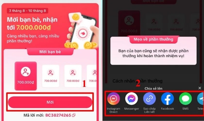 Nhấn Mời và thực hiện gửi link liên kết