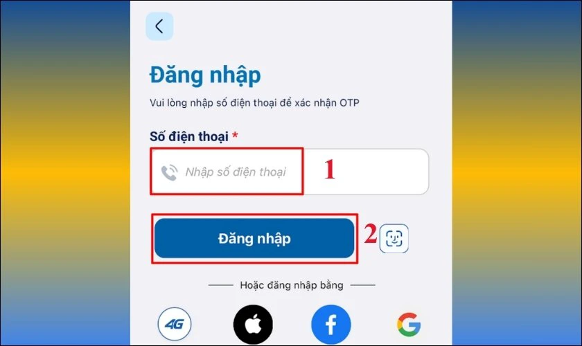 Nhập Số điện thoại và chọn Đăng nhập