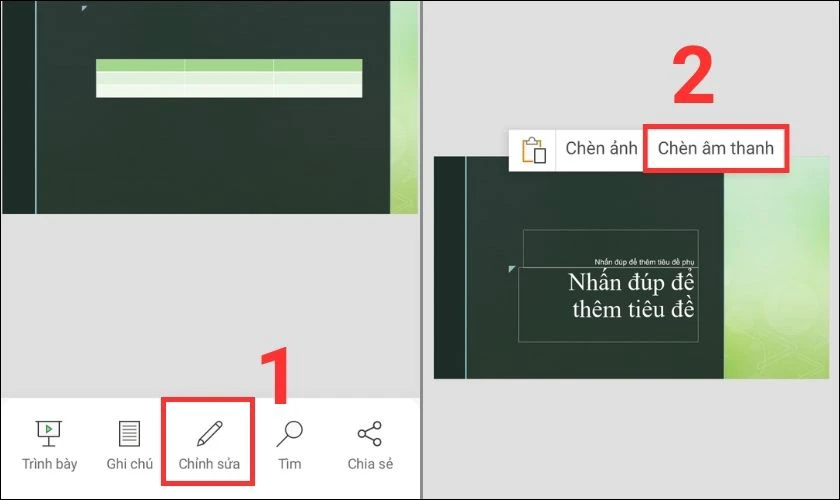 C&aacute;ch ch&egrave;n hiệu ứng &acirc;m thanh v&agrave;o PowerPoint tr&ecirc;n điện thoại 