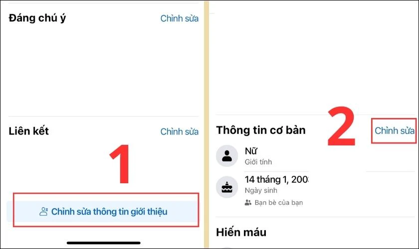 Chọn Chỉnh sửa th&ocirc;ng tin giới thiệu v&agrave; nhấp v&agrave;o mục Chỉnh sửa ở mục Th&ocirc;ng tin cơ bản