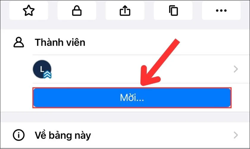 Bấm n&uacute;t Mời v&agrave; chia sẻ link mời v&agrave;o Trello qua tin nhắn