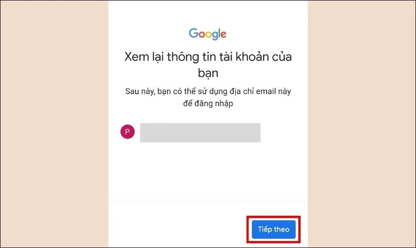 Nhấn v&agrave;o Tiếp theo ở ph&iacute;a cuối m&agrave;n h&igrave;nh