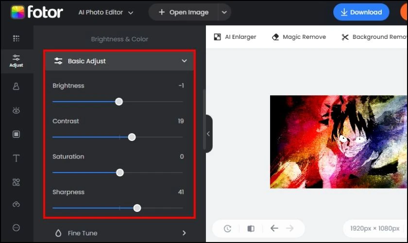 Tại tab Adjust, chọn Basic Adjust