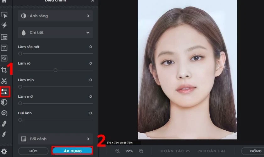 Chọn biểu tượng Điều chỉnh & Lọc rồi chọn Chi tiết