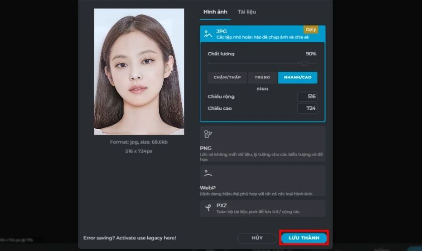 Chọn định dạng và điều chỉnh các thông số