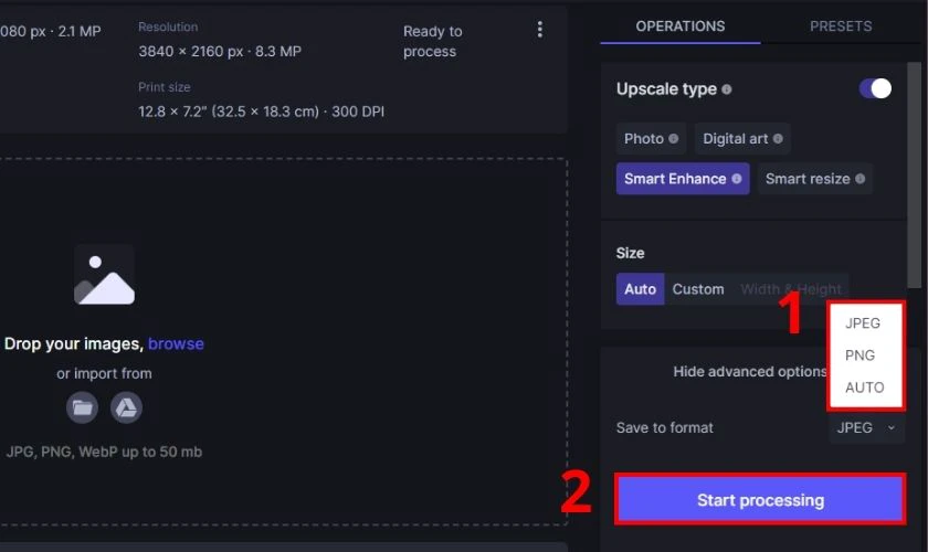 Nhấn Start processing để tiến hành quá trình làm nét ảnh