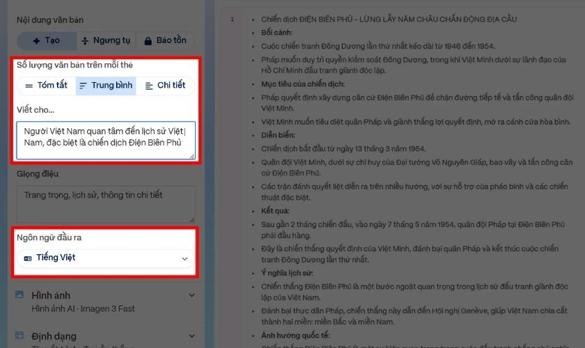 Chọn định dạng và thiết lập nội dung