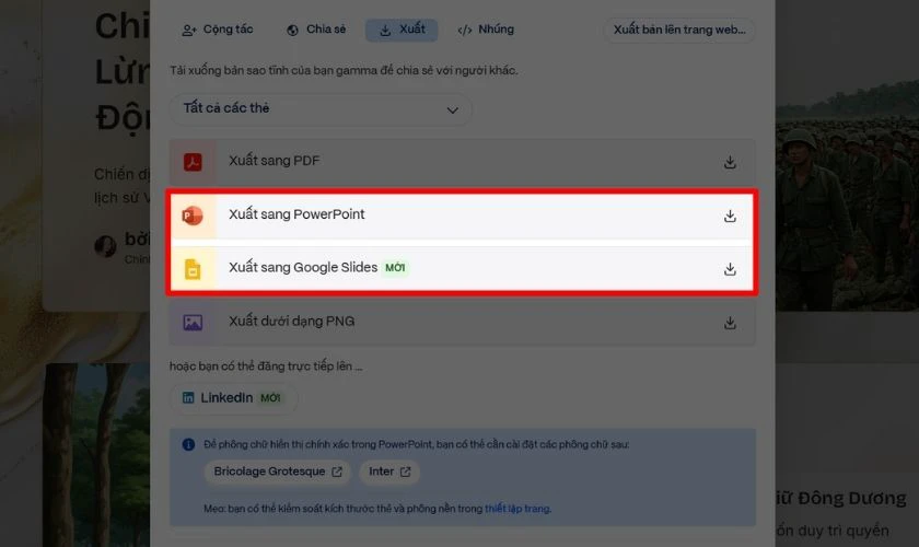Xuất file slide và sử dụng