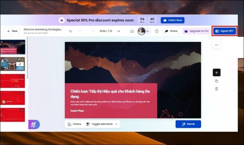 Sau khi hoàn tất chỉnh sửa, chọn Export PPT, sau đó nhấn Download