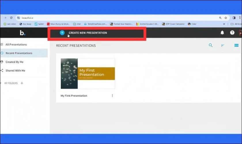 Sau khi đăng nhập, chọn Create New Presentation để bắt đầu tạo slide