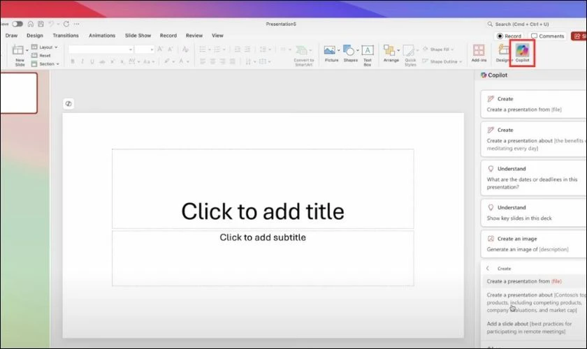 Mở Copilot trong PowerPoint