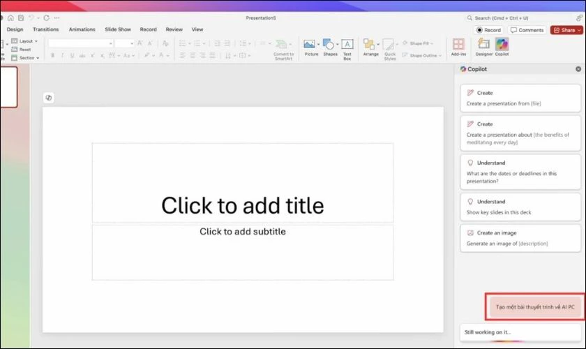 Nhập yêu cầu tạo slide