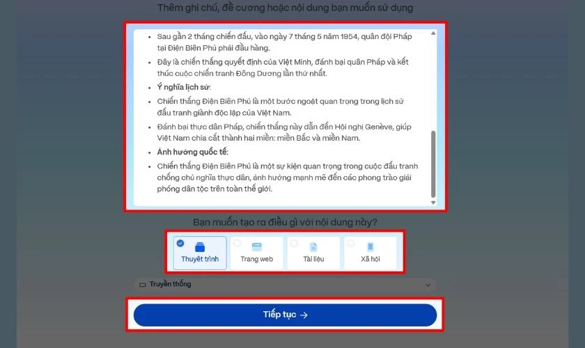 Dán nội dung hoặc chủ đề mà bạn muốn chuyển thành bài thuyết trình vào Gamma