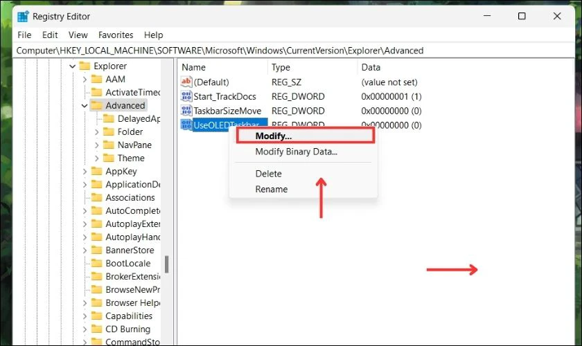 Click lại chuột phải v&agrave; chọn Modify