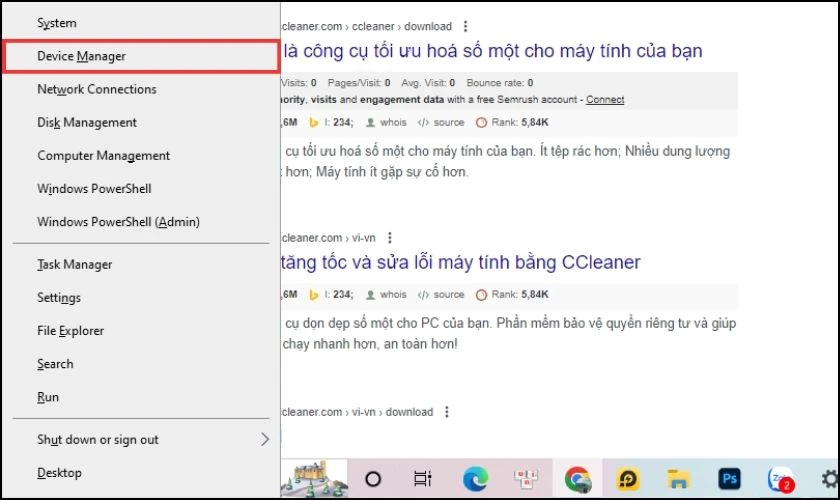 Vào Device Manager của máy tính
