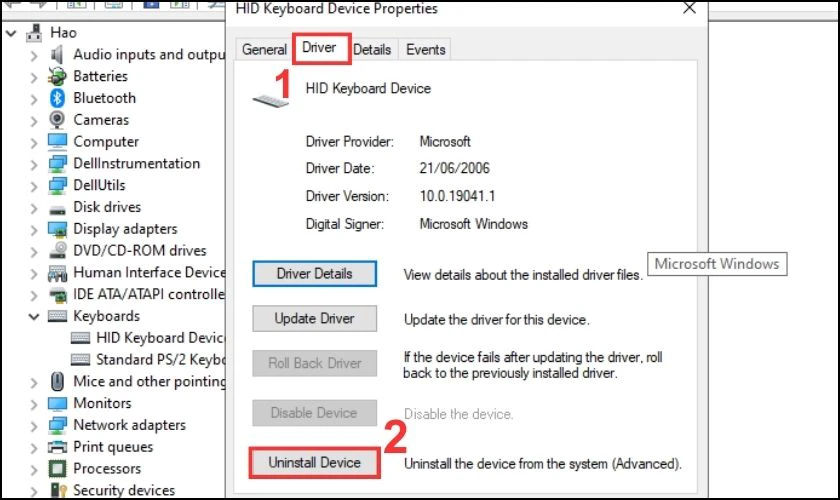 Xóa Driver bàn phím mới cho laptop