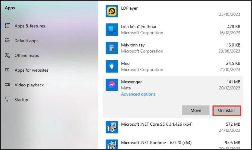 Bấm Uninstall để xóa