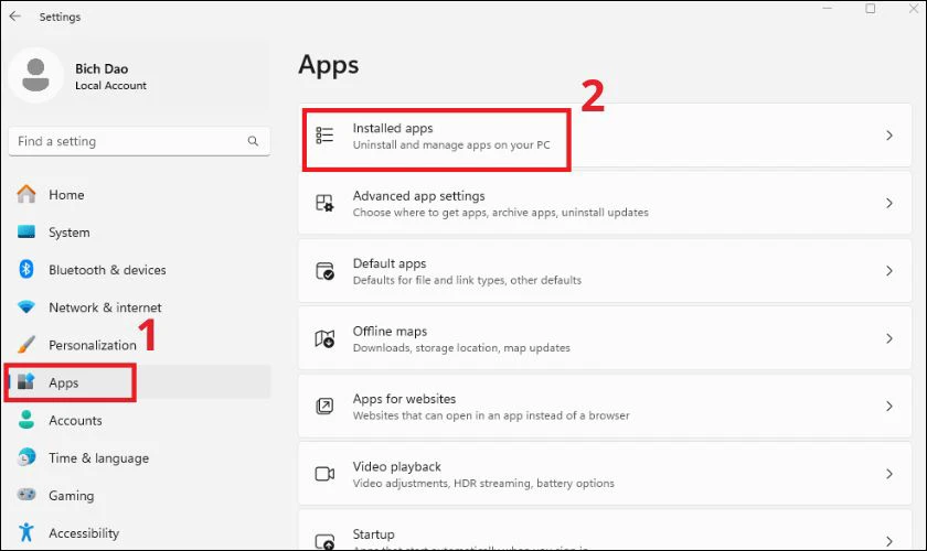 Nhấn chọn tiếp vào Installed Apps