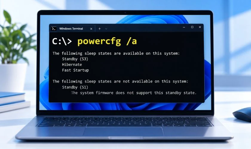 Nhập lệnh powercfg /a → Enter