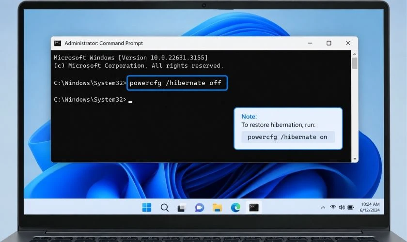Tắt Fast Startup và kiểm tra Hibernate
